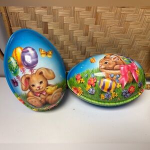 2 VTG 1996 Ullman Co. Plastic Easter Egg Lidded Candy Holders Easter Decor